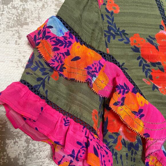 Tanya Taylor Rhett Floral Silk Dress in Green/Pink - Picture 4 of 5